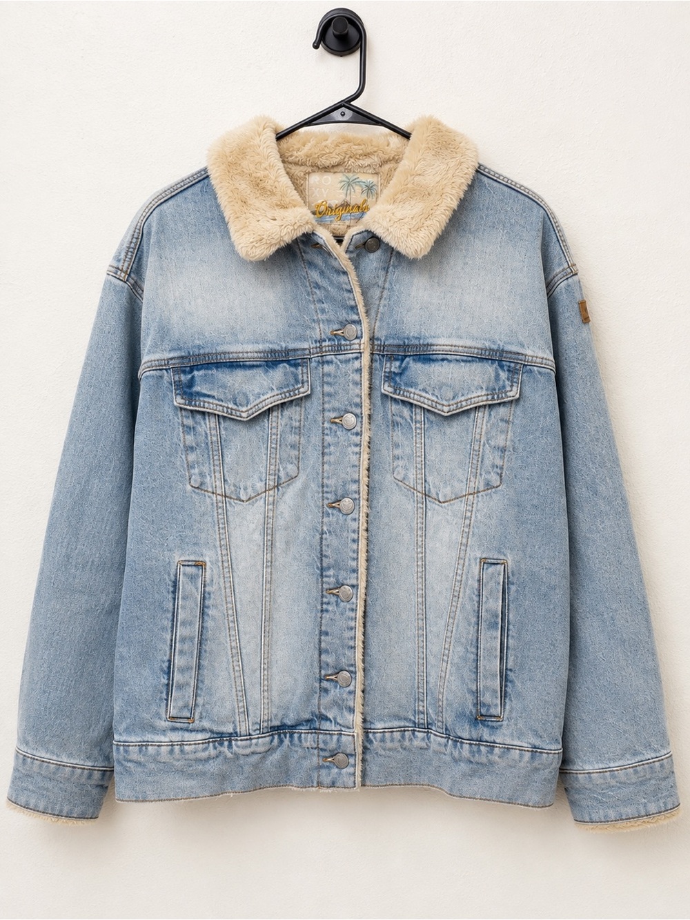 NWT Roxy Originals So Amped With Sherpa Women’s Denim Jacket Large